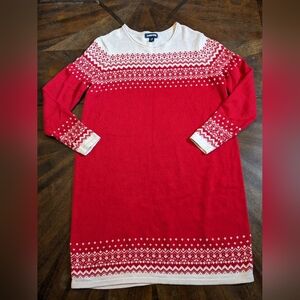 Lands’ End Red Fair Isle Sweater Dress Size L 14-16 Nordic Knit Holiday Winter